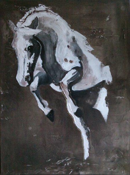 heste tegninger og malerier - min søsters himmelhest pletten 60x80 og selvfølgelig hænger det på min søsters væg billede 13