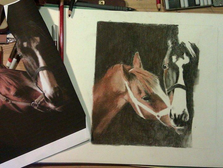 heste tegninger og malerier - min lille serie med røde heste 20x20 billede 14