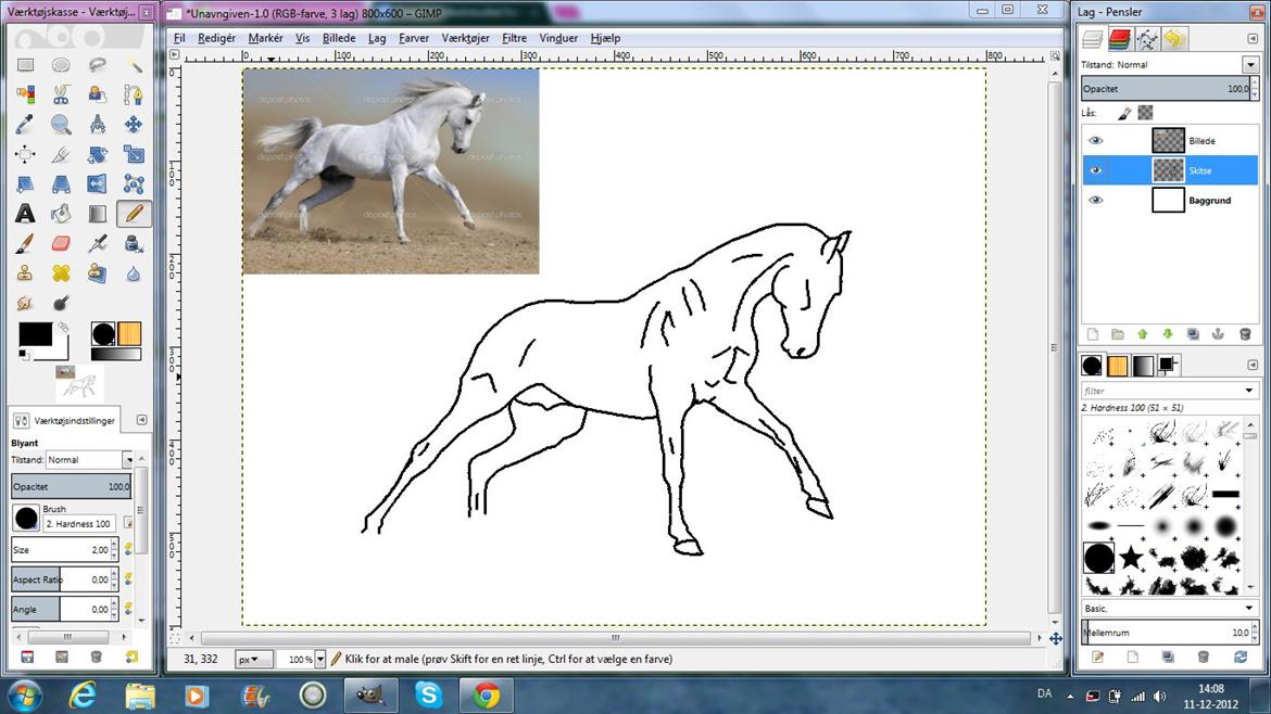 Tegn din hest på PC! - Så er det tid til at tegne musker, køn m.m.
Disse linjer behøves ikke blive tegnet nu. Dette kan evt. vente til senere. 
Få så meget med, som muligt. billede 4
