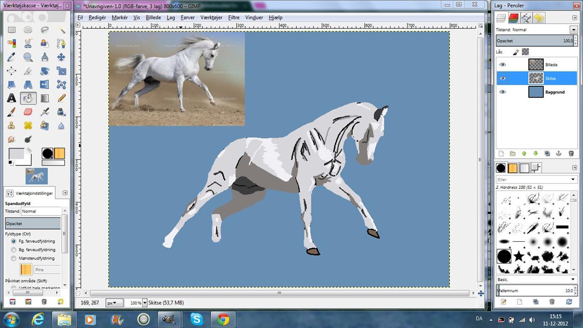 Tegn din hest på PC! - Vælg derefter en lysere nuance af grundfarven. Marker der hvor lyset rammer hesten (hvor hesten "skinner". billede 8