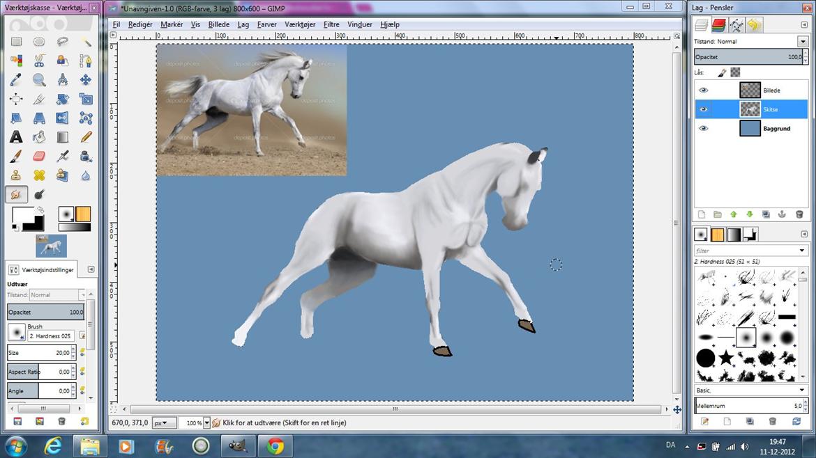 Tegn din hest på PC! - Brug så en stor men blød pensel til at tvære lys og skygge ud, sådan så det ligger det hvor det skal være, og ser ordenligt ud. Brug en lille pensel til at ordne muskler m.m. billede 10