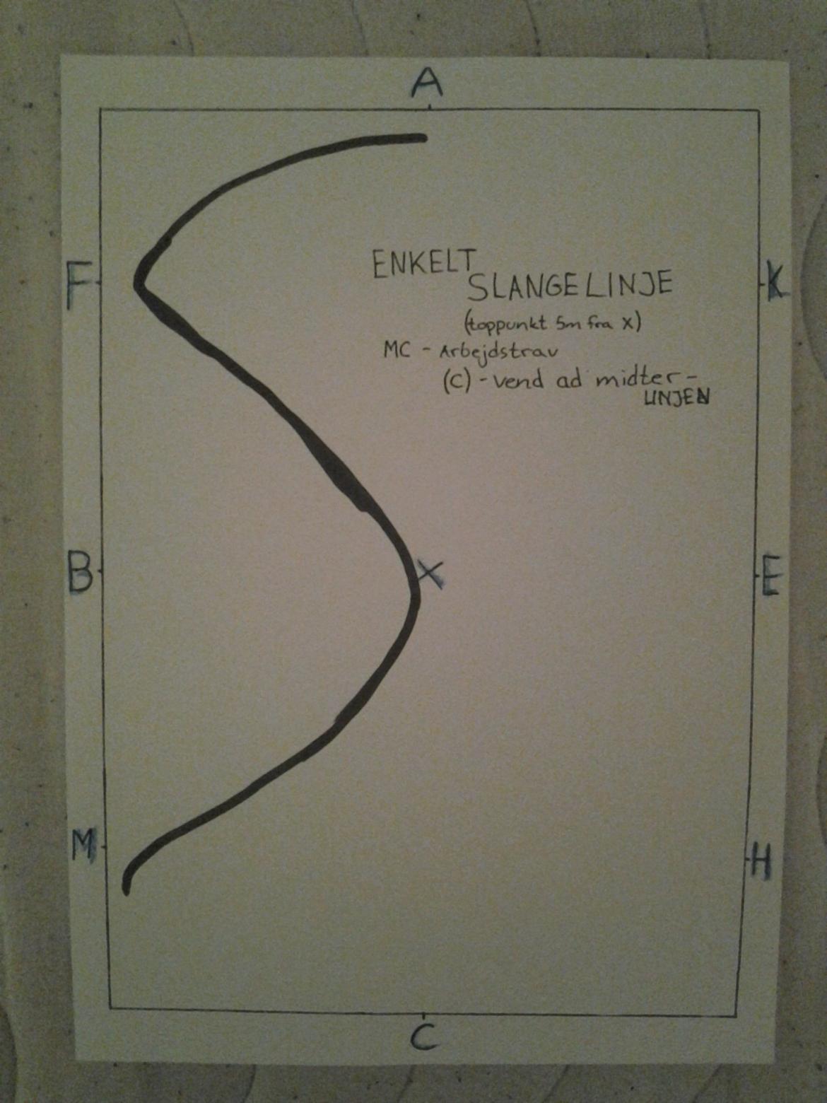 LA1 - B (tegning) - Enkelt slangelinje 
(toppunkt 5m fra X) 
MC - Arbejdstrav
(C) - vend ad midterlinjen billede 6