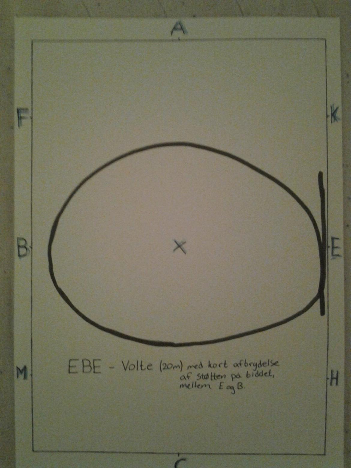 LA1 - B (tegning) - E-B-E = Volte (20m) med kort afbrydelse af støtten på bidet mellem E og B billede 15