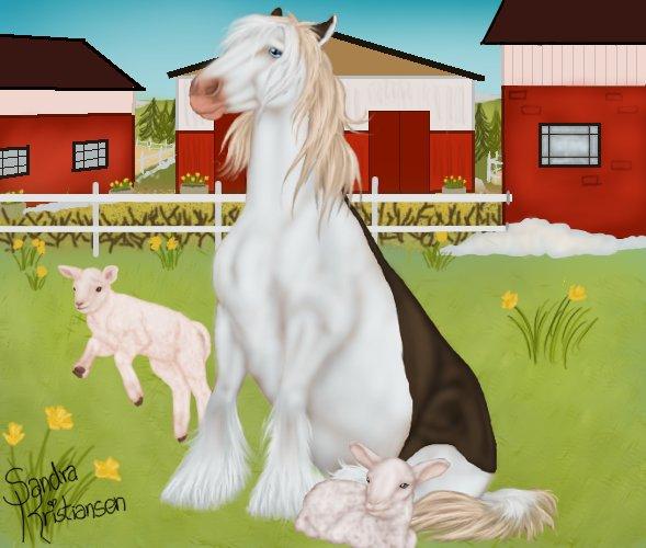 Trold, den fiktive hest! - Trold er nu hvad der svare til 3 år gammel, her er han barnepige på lammene Eva og Elmer. Han kan faktisk godt lide dem, selvom de er svære at holde styr på. billede 5