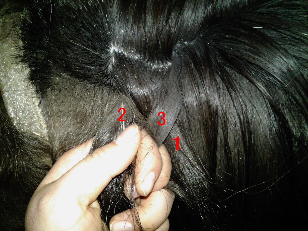 Fletteguide - 2 x fransk fletning - Herefter ligges tot 3 ind over tot 1, som det er vist på billedet. billede 12