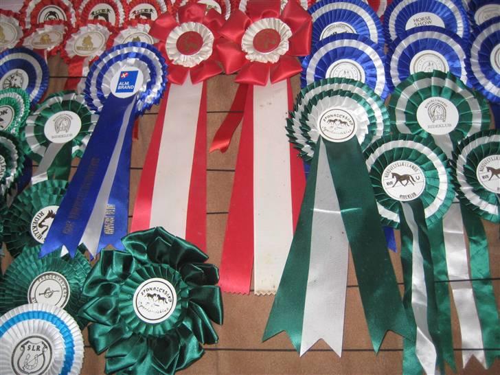 Mine rosetter - Nogle af mine ynglings rosetter :D Der er min roset fra sjællandsmesterskabet 2005 og en 3. plads fra Stenagergård Sports Rideklub billede 31