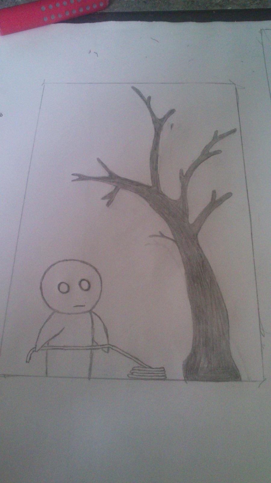 min kreativitet - ja den høre nok mere til mit tegne album men det her er en tegning som er inspireret af de originale Emo cartoons dette er en ''Emo'' som står og overvejer om den skal gøre noget ud af sine tanker om at hænge sig  billede 27