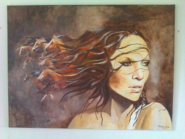 heste tegninger og malerier - hestemaleri kaldet hestehår måler 90x120cm  billede 1