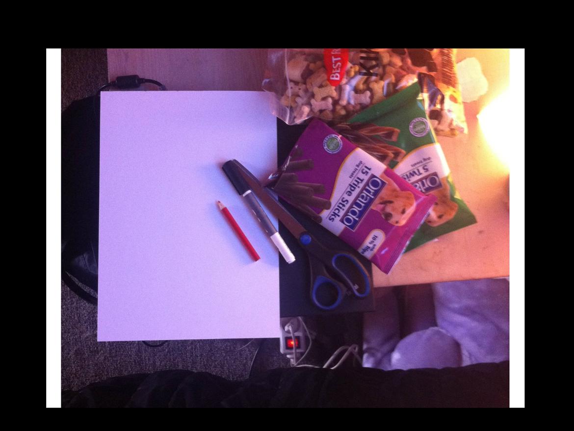 Guide, Julekalender!  - 1. Her er hvad i skal bruge. Snor, saks, tusch, farveblyant, godbidder.  billede 1