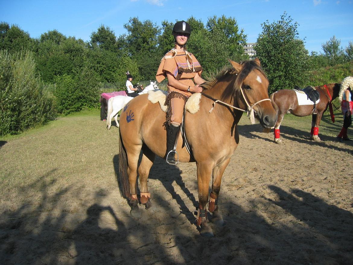 Kostumer jeg (og min lillesøster) har brugt gennem tiderne - Indianer. Der er brugt: brun bomuldsstof, brun læder og meget andet til detaljer, lammeskind og ridegjord med bøjler. billede 8
