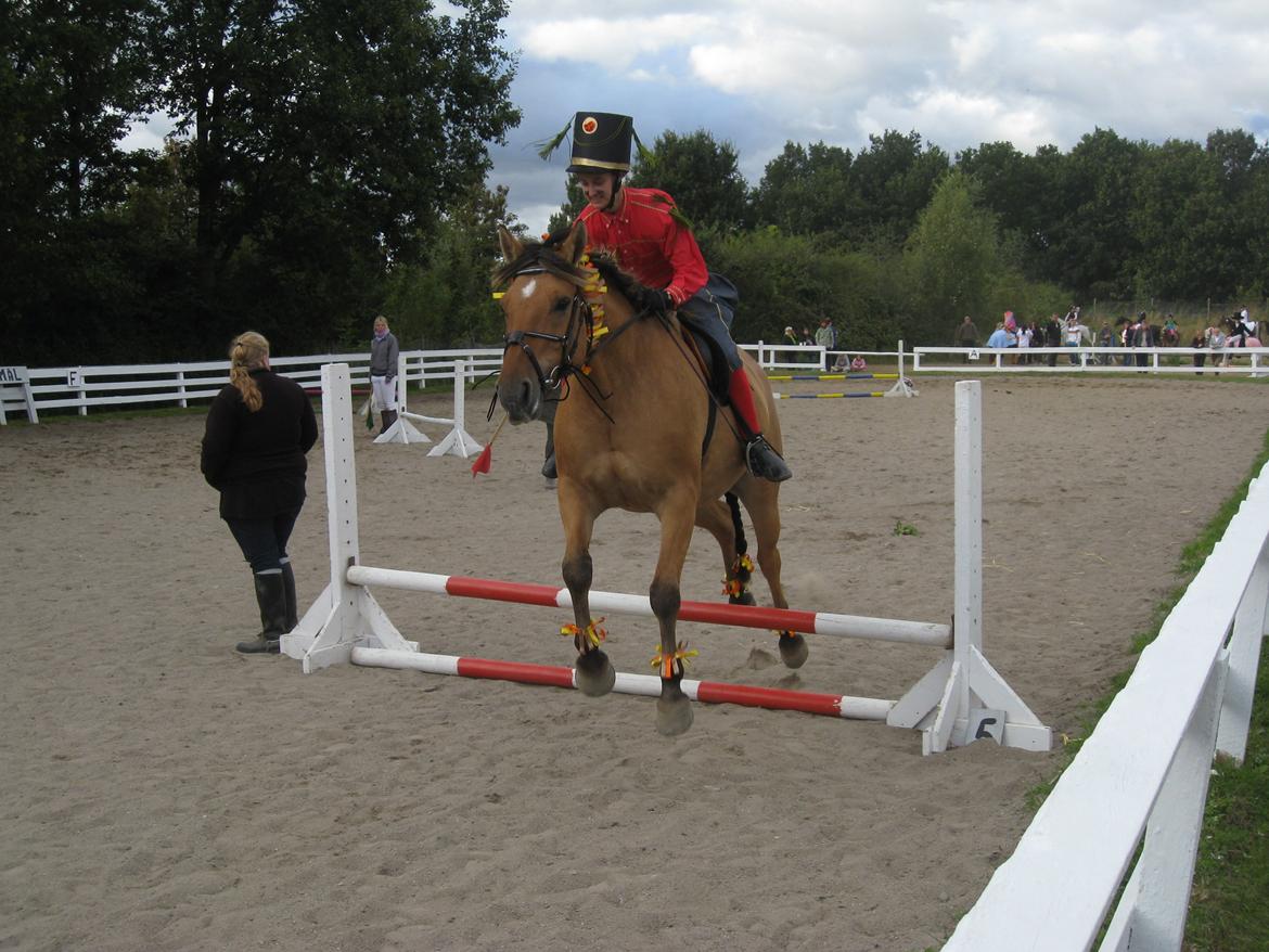 Kostumer jeg (og min lillesøster) har brugt gennem tiderne - Dyretæmmer på løve. Der er brugt: en rød skjorte, cowboystof og pynt, silkebånd i brun,orange og gul.  billede 4
