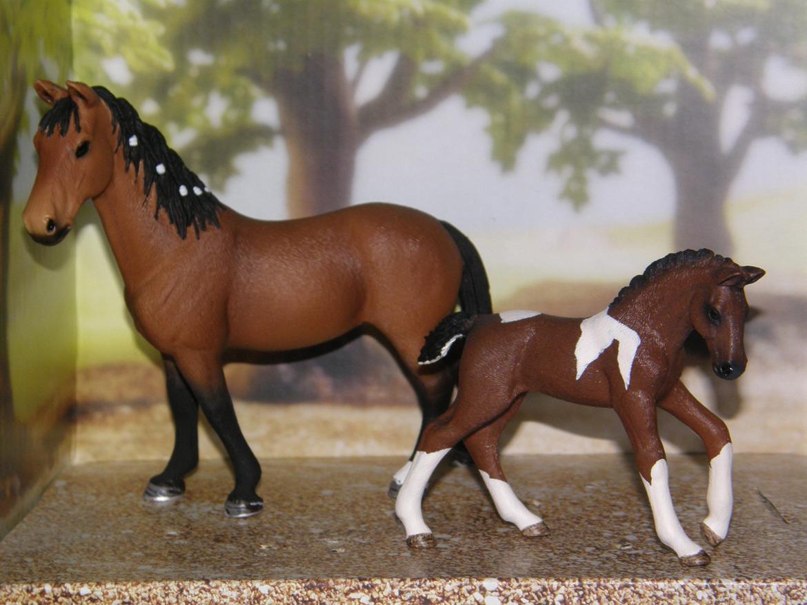 Mine Schleich Dyr - Navn: Desta. Race: Trakehner. Køn: Hoppe. Alder: 14 år. Navn: Hindbørgårdens Gesuntheit. Køn: Hingst. Alder: 3 uger. Stamtavle: Mor: Desta. Far: Gerber billede 180