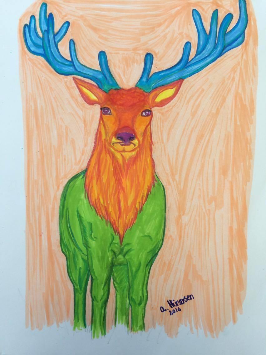 Malerier  - Kronhjort - tegnet med viking tuscher billede 1