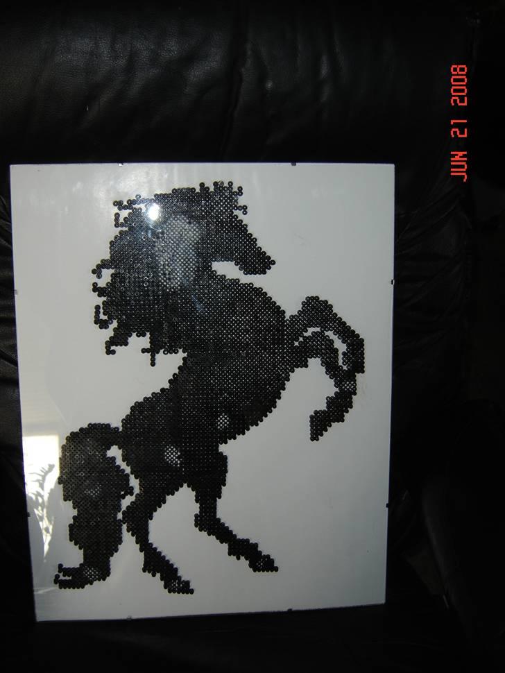 Ting lavt med rør Perler - Her er den så kommet i en ramme og er lige blevet Limet fast så derfor kan i stadig se Limen... (den er lavt d 21 Juni 2008) billede 9