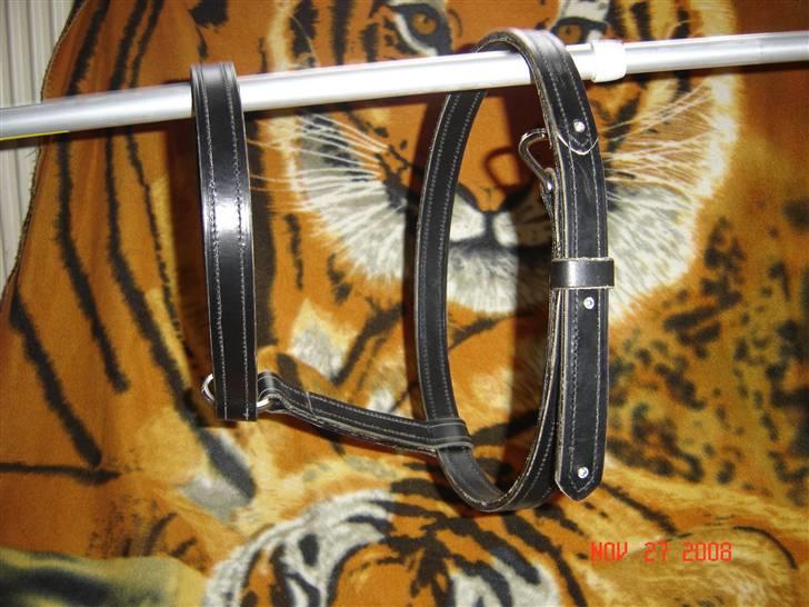 Lædersjov - Hesteting - Denne grime er str full den bliver lavt som man havde dem i gamle dage... jeg er ikke helt færdig med den der mangler sidestykker og så mangler hullerne hvor spændet sidder (Her er halsstykket så blevet længere og ja der kom da også lige 3 diamanter på *SS*....) Den skulle gerne være til Tamra... det er det første jeg har lavt... og tro mig det tager LANG tid at lave sådan en... hvert sting er lavet i hånden *SS* billede 24