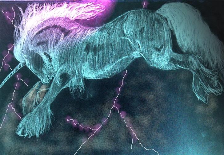 Tegninger, heste og et par hunde - En blyants tegning der fik nogle farver og effekter på computeren. billede 19