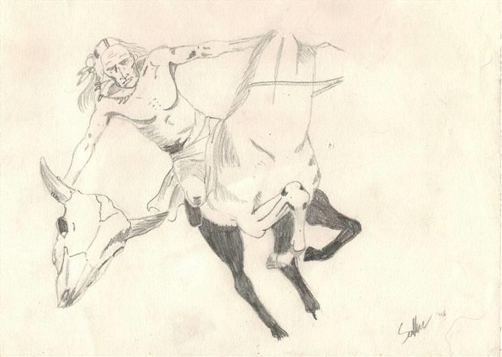 Mine tegninger. - Indianer på hest, tegnet efter tegning.
 billede 2