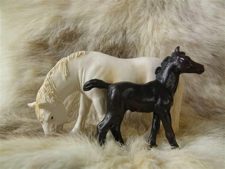 Mine Schleich Dyr - Navn: Sally. Race: Camargue, men for mig er hun Connemara. Køn: Hoppe. Alder: 16 år. Navn: Hindbærgården's (Lille) Klaus Race: Blanding (Listet som araber) Køn: Hingst Alder: 1 mdr. Stamtavle: Mor: Sally Far: Morgan billede 4