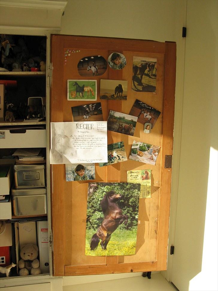 Mit værelse. - Haha indvenigde side af mit skab fyldt med heste-billeder pg plakater og tegninger :P . billede 16