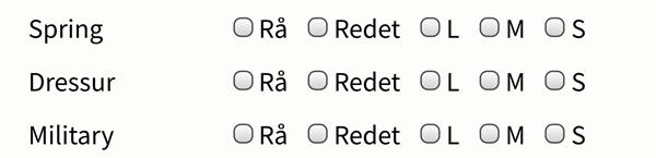 Rå, Redet, L, M og S??
