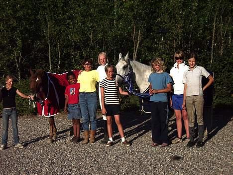 Anden særlig race Chagall  - solgt. - På rideskolen efter fynsmesterskaberne.. Fra venstre:  Line, Mischia, Claudia, Shirl<-den bedste underviser ever,Simone, lillesøs (Thea), Chagall, mig, Camilla og Ditte.. Ryttere+hjælpere til fynsmesterskaberne.. Og selvfølgelig Shirl :D billede 10