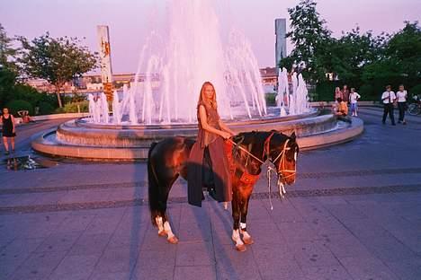 Anden særlig race Julie (død 2001) - Efter forestillingen. Ville så gerne have et billede foran springvandet v. Amalienborg. Vi er fortsat i kostymet. billede 6