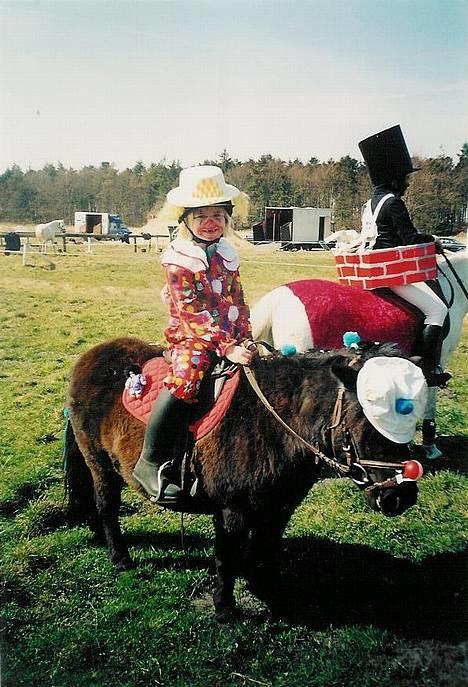 Shetlænder Felix - her er julie og felix til ringridning, klædt ud som klovn, bag ved er det frøns og maiken.. billede 7