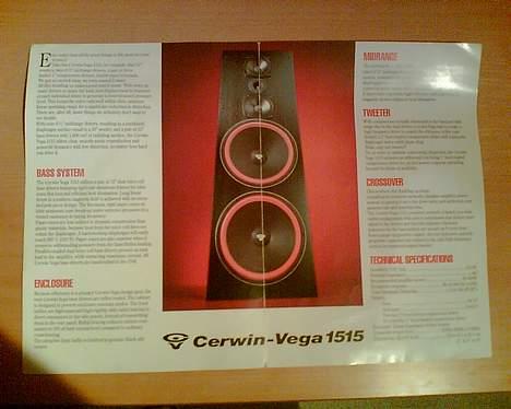 Hjemmebiograf CerwinVega Sherwood Sony - Det Originale Datablad der følger med CerwinVega 1515 billede 14
