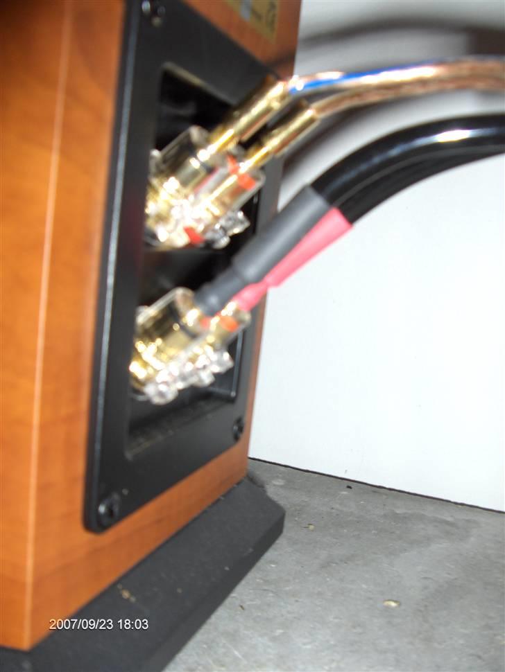 Musikanlæg  DALI SUITE 2.8 anlæg OLD - bagsiden af suitene. med mine helix 6 til bas og mellemtone.. skal også have skiftet mine skod NO NAME kabler til diskanten ud med helix 6. glæder mig meget til at høre forskellen.. billede 14