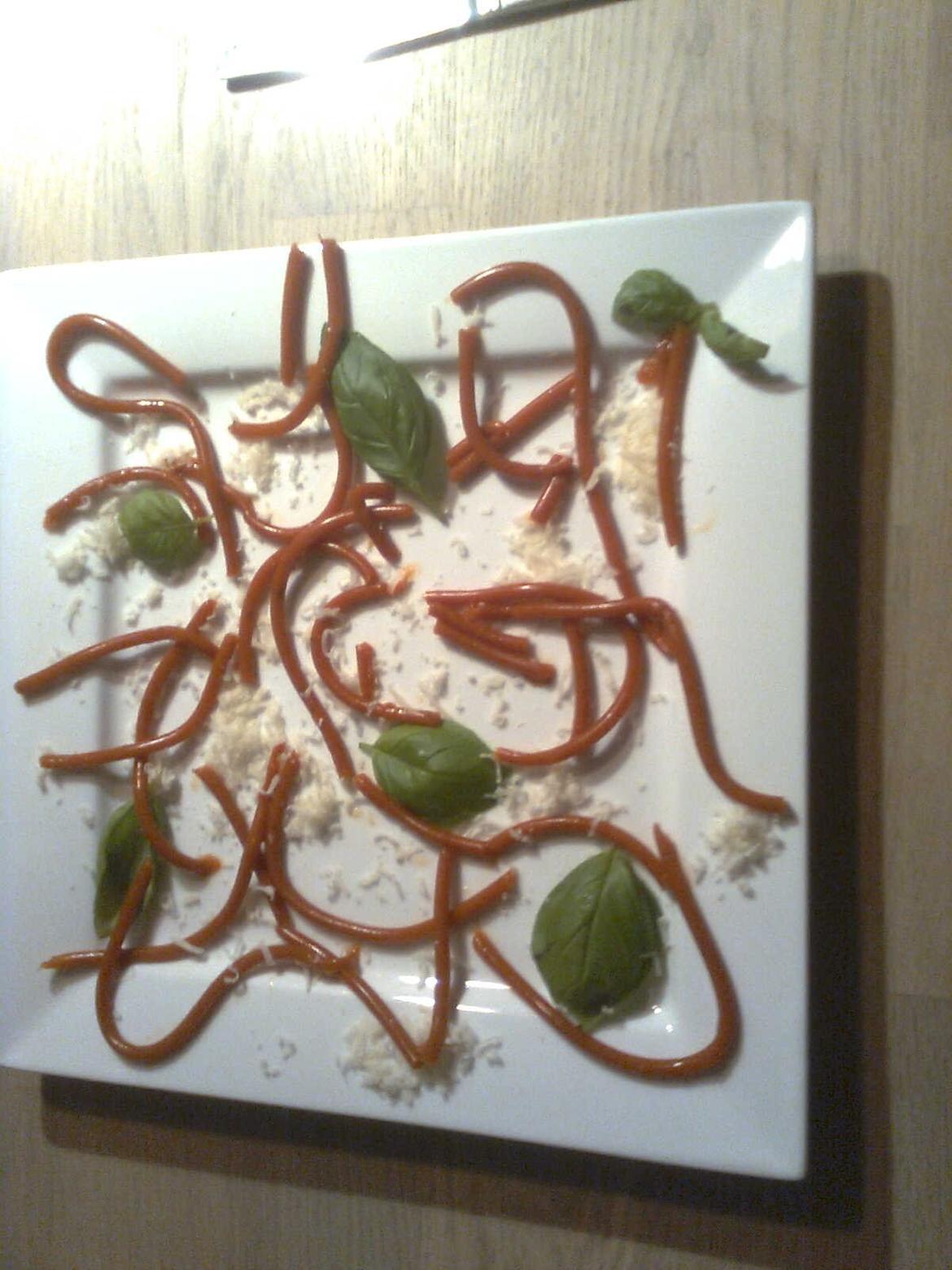 kemi-mad:-) - varm hvidløgs-tomatsauce, basilkum og parmesan. billede 2