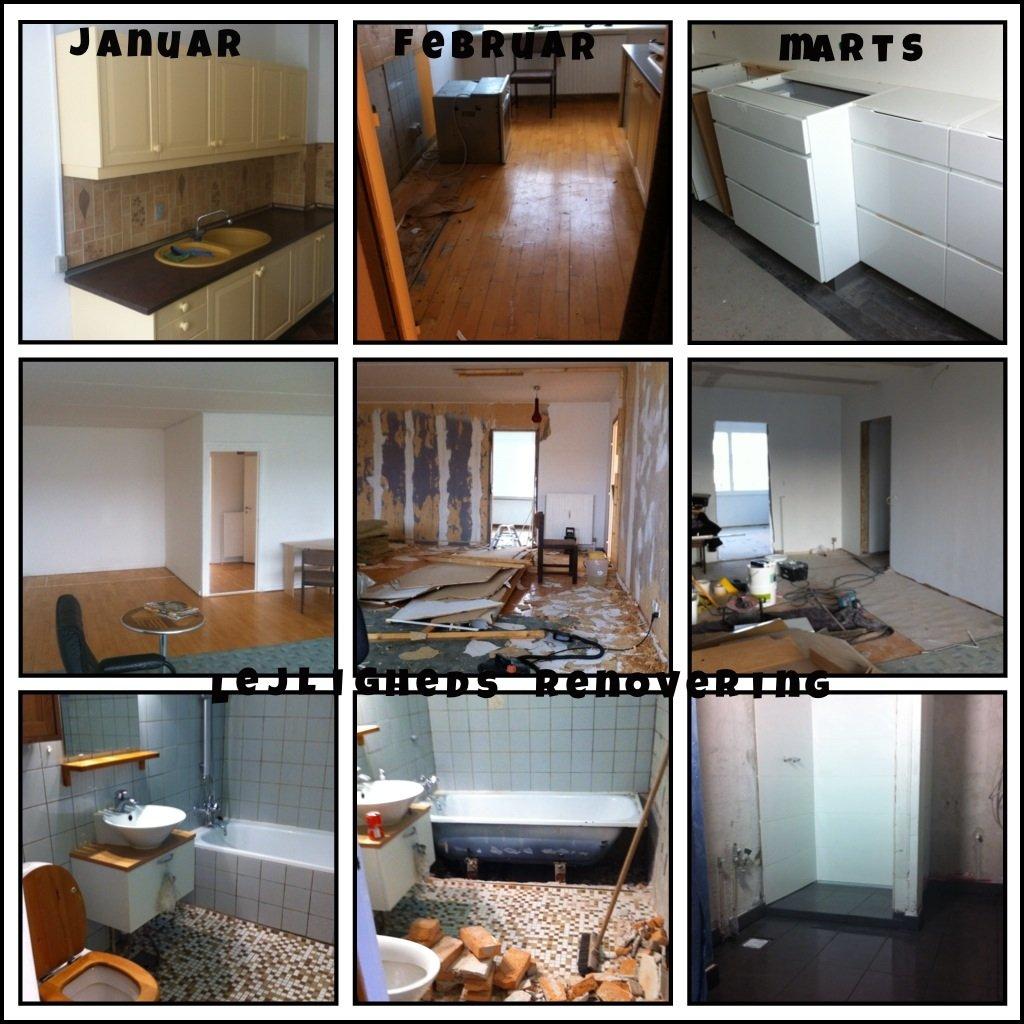 Lejlighed - renovering - Billeder fra køkken, stue og badeværelse så man kan se udviklingen fra januar til marts. billede 1