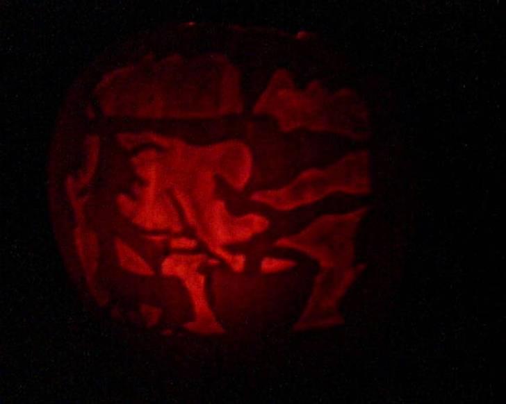 Halloween græskar - Heks der rører i gryde i mørke billede 8