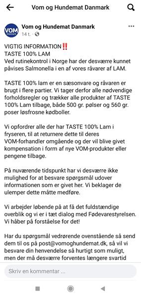 Vom & Hundemat trækker parti med lam tilbage 