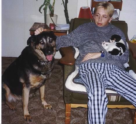 Blanding af racer Dina (DØD i 2001) - Dina-tøsen, farmand, ....og den lille ny (Pelle), hygger og slapper af!! billede 7