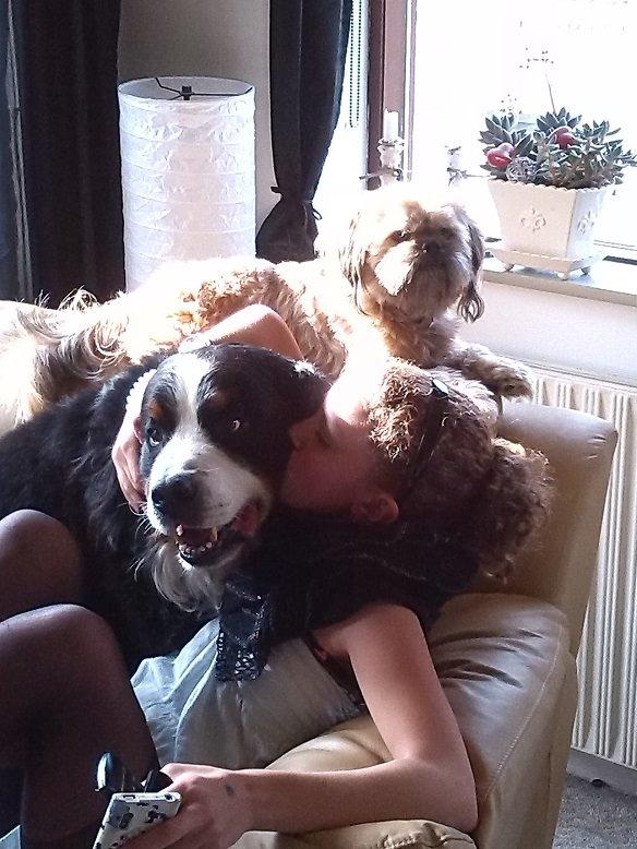 Berner sennenhund Boomer *R.I.P* - Råhygge med Mathilde og Anton i fars stol.. billede 20