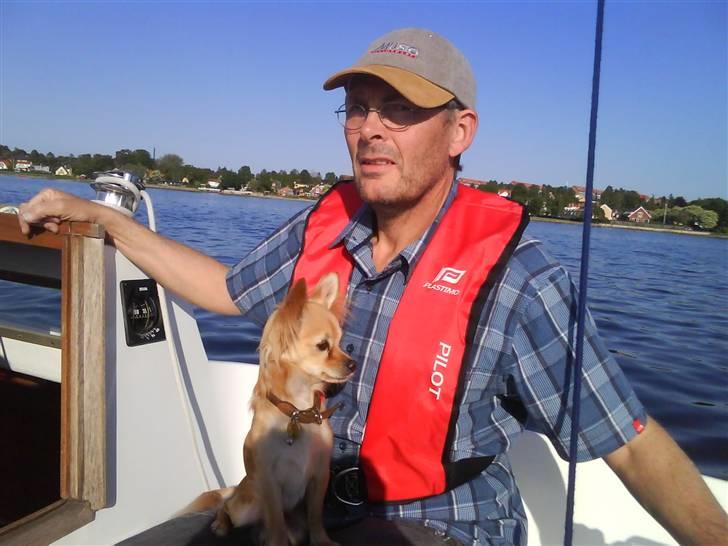 Chihuahua Noah Alpha Hunter - Noah og min far på vores båd :) billede 3