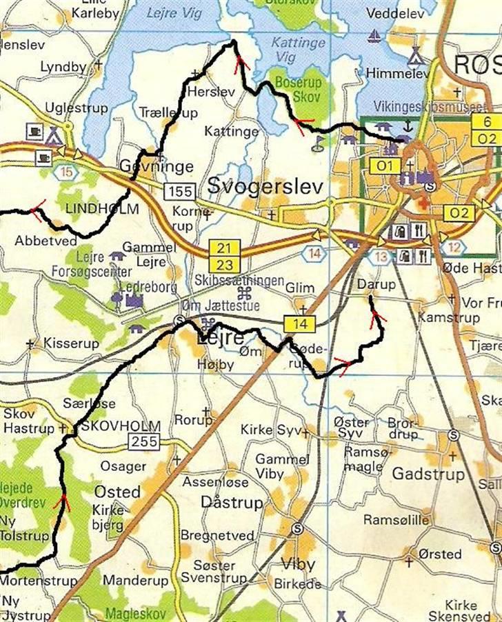 Rutekort Sjælland - Sydvest start-slut billede 13