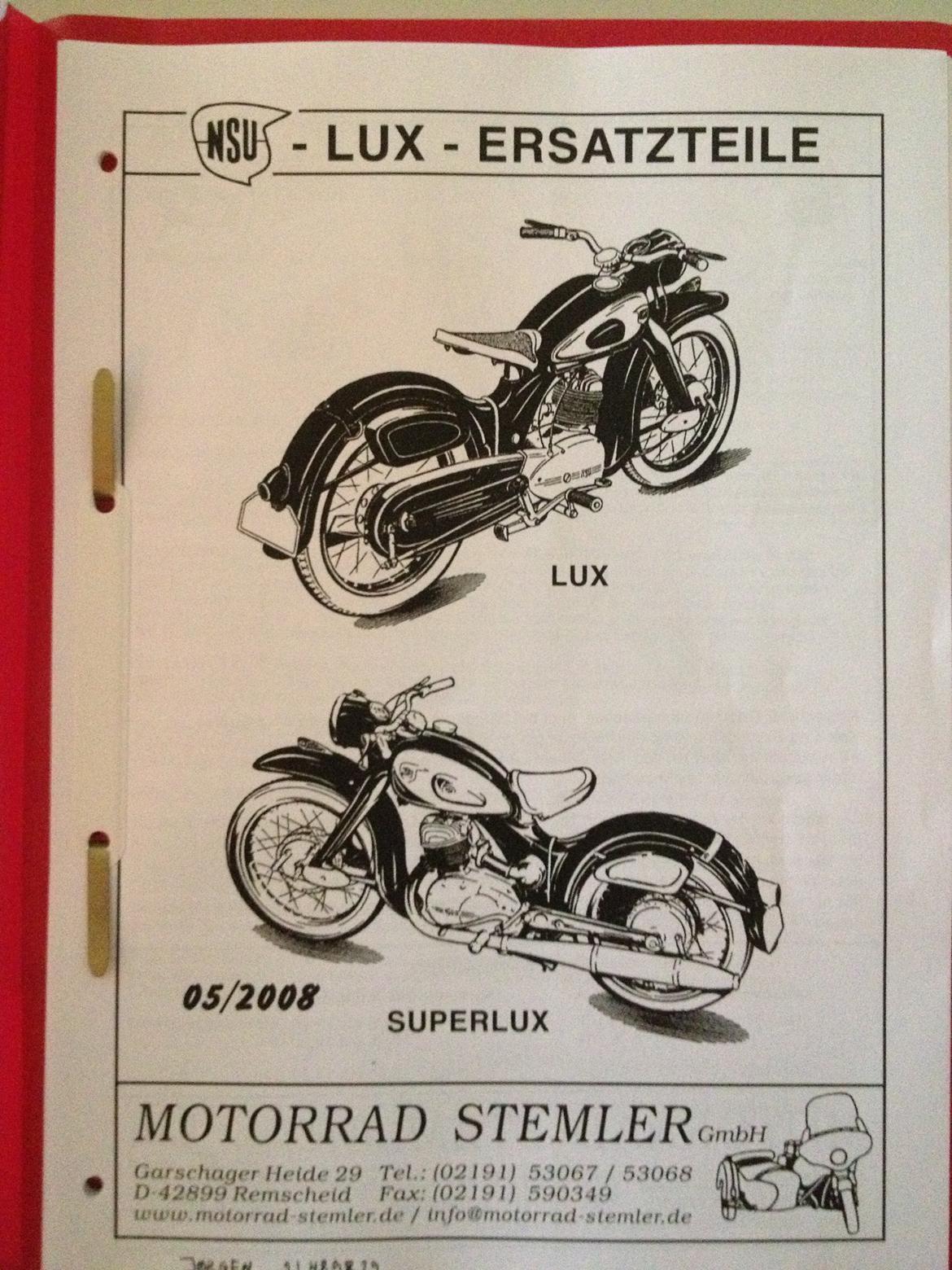 Nsu mbygning/bobber - så  blev en manual i  alt med lux og superlux også fundet og hentet ned.. med orginal reservdelsnummre osv.. stor hjælp..
 billede 38
