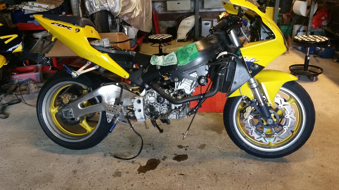Motor / gearkasse skift af CBR 929 / 954 - Understel til bagsvinger og bagsvinger monteres på motor igen.  billede 30