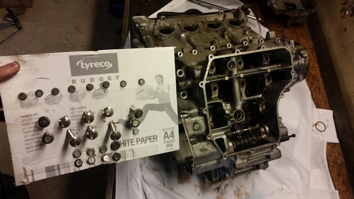 Motor / gearkasse skift af CBR 929 / 954 - Boltene har forskellige længder, så en god ide at placere dem i noget pap som skitse. billede 14