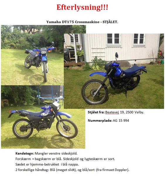 Yamaha DT175 stjålet, i Valby.