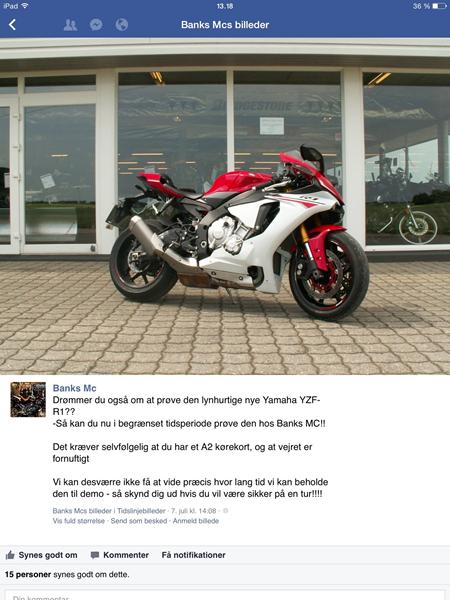 Nyeste R1'er 2015 kan prøves hos Banks MC !!!