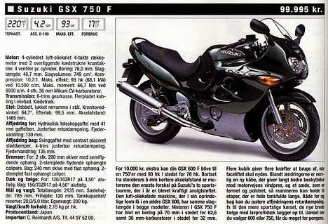 Suzuki GSX-750F SOLGT - Lidt info fra MC-Revyen 1998. billede 10