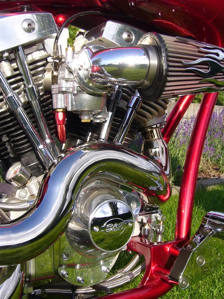 Harley Davidson Shovelhead  - S&S karburator.Luftfilter Force Winner med Hot Rod Flames i rustfrit stål. billede 5