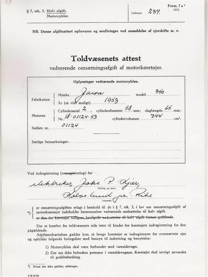 Jawa 350 model 18 - toldattest mc billede 6