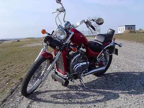 Suzuki VS 800 Intruder - Min Intruder med to ekstra runde læddertasker på en under motoren og en under forlygten. billede 9