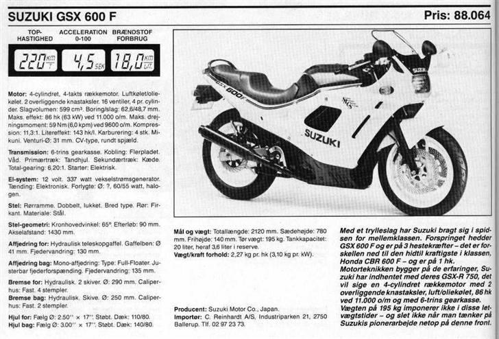 Suzuki Gsx600/750F - GSX600F årgang 88, her kan i se mc dataen billede 3