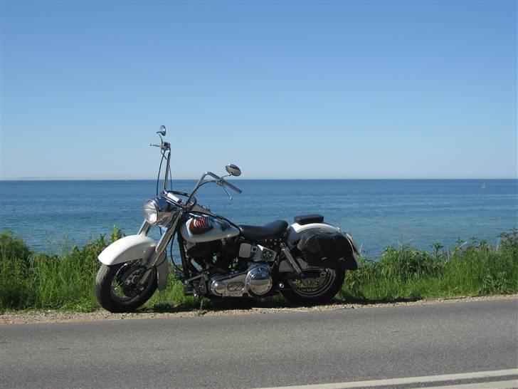 Harley Davidson FLH1200 Shovelhead - sådan så den ud færdig sommeren 09, inden en bilist overså mig i et lyskryds. så nu er den under opbygning igen. billede 1