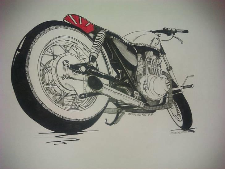 Suzuki - GS 400 - - Så fik jeg lavet en tegning af moin cykel. Kunne være lidt fed med whitewalls bag på. billede 6