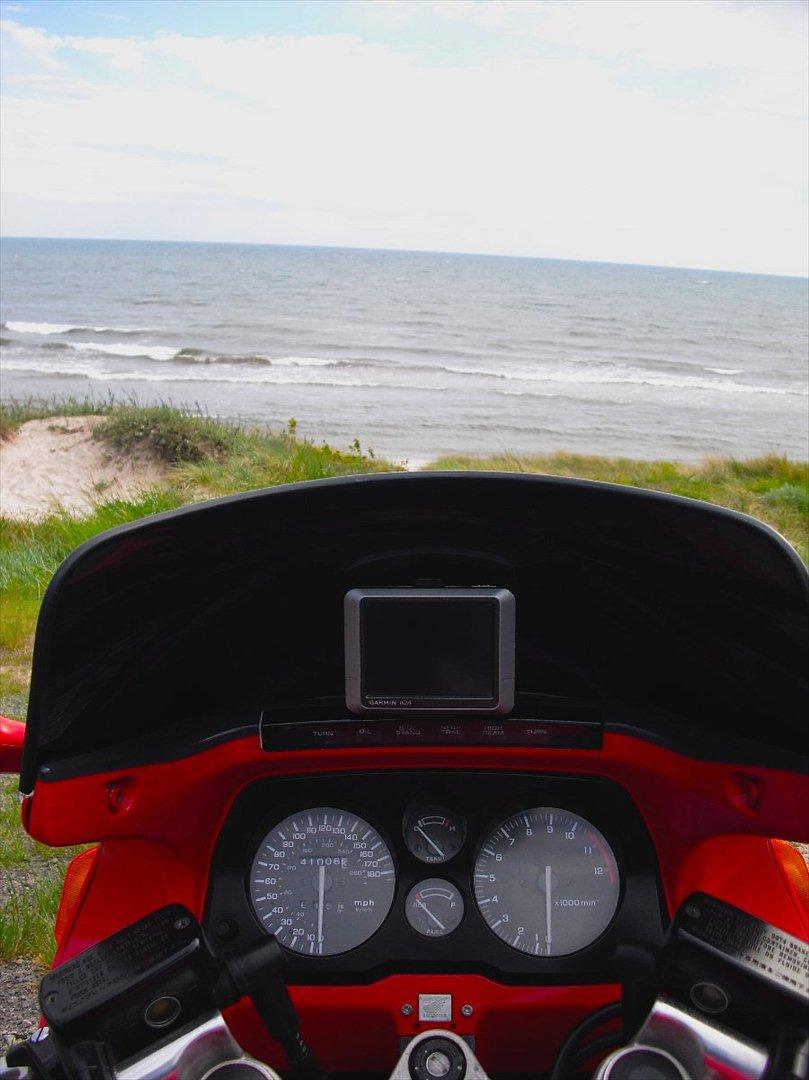 Honda CBR 1000F SC24 - Ud og nyde efterårsfarverne med kilometerslugeren. GPS holderen sidder lige over instrumenterne under kåbeglasset.    billede 8